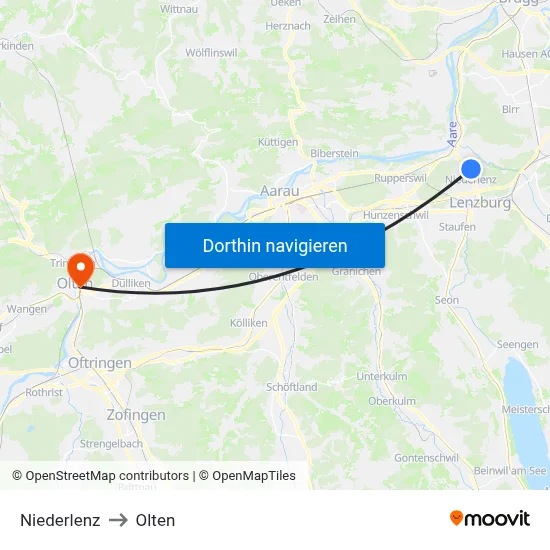 Niederlenz to Olten map