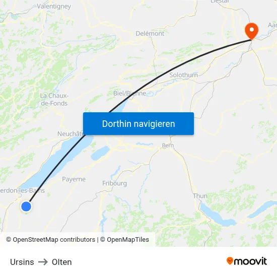 Ursins to Olten map