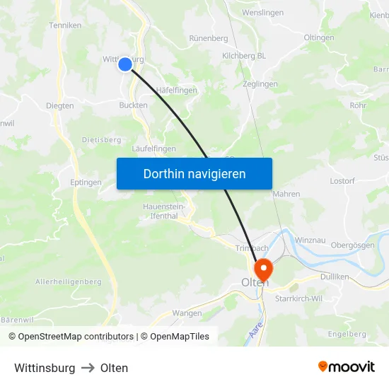 Wittinsburg to Olten map