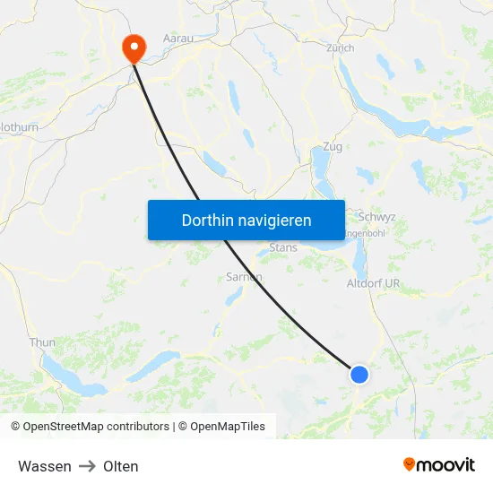 Wassen to Olten map