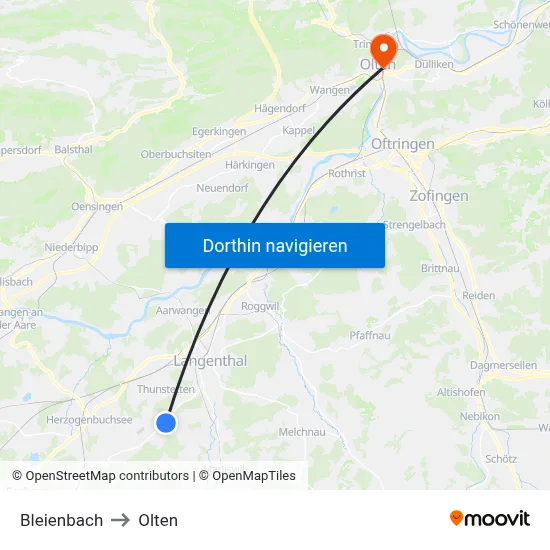 Bleienbach to Olten map