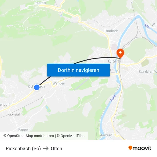 Rickenbach (So) to Olten map