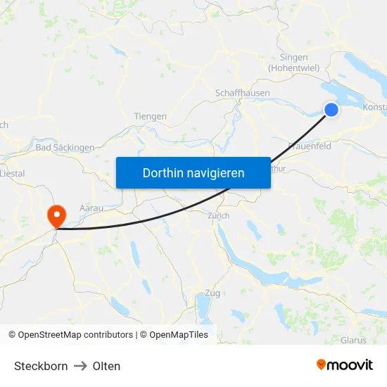 Steckborn to Olten map