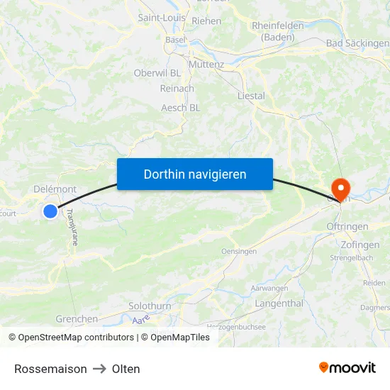 Rossemaison to Olten map
