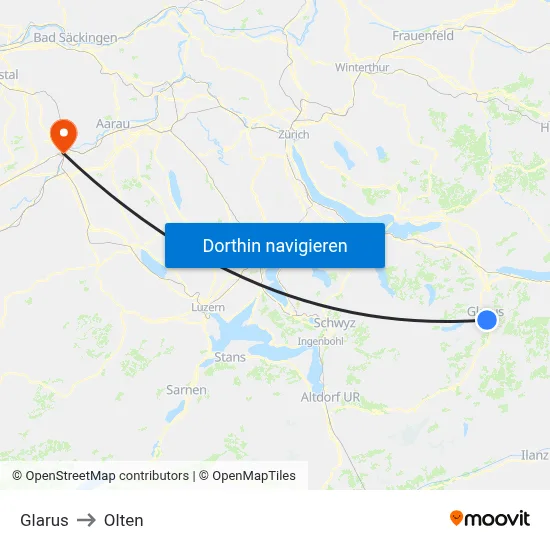 Glarus to Olten map