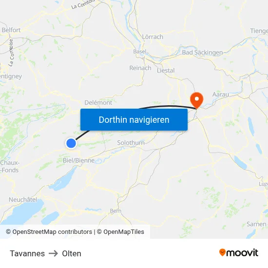 Tavannes to Olten map