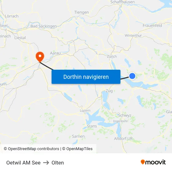 Oetwil AM See to Olten map