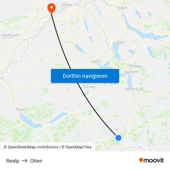 Realp to Olten map