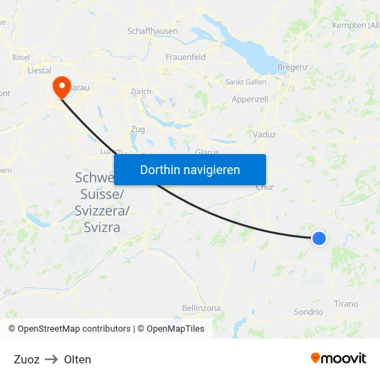 Zuoz to Olten map