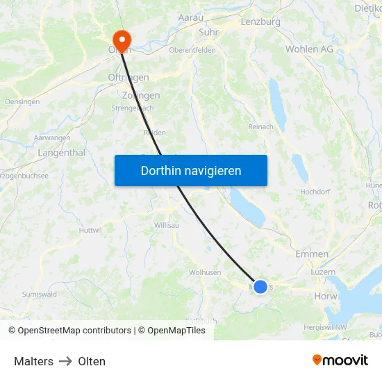 Malters to Olten map
