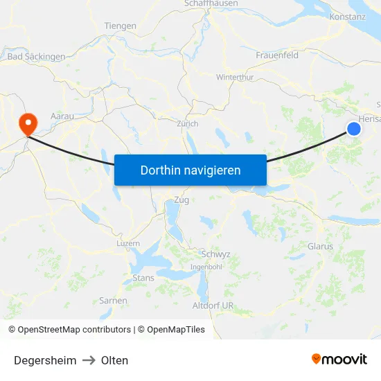 Degersheim to Olten map