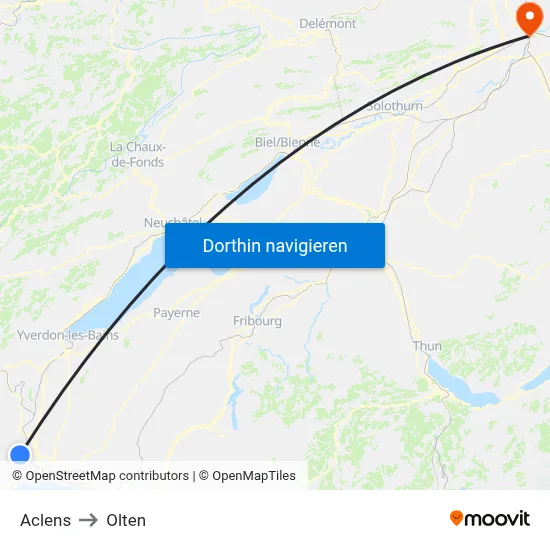 Aclens to Olten map