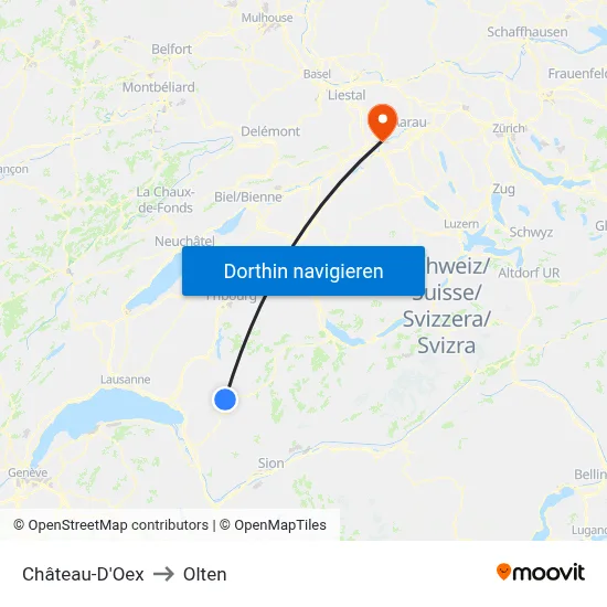Château-D'Oex to Olten map