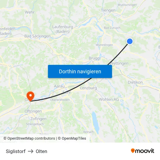 Siglistorf to Olten map