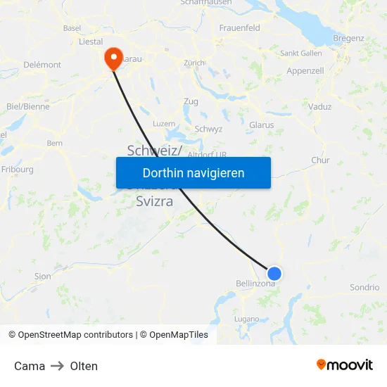 Cama to Olten map