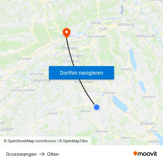 Grosswangen to Olten map