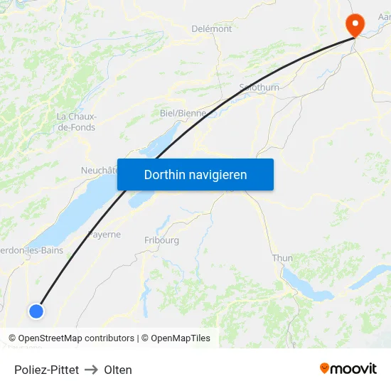 Poliez-Pittet to Olten map