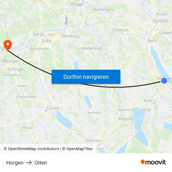 Horgen to Olten map
