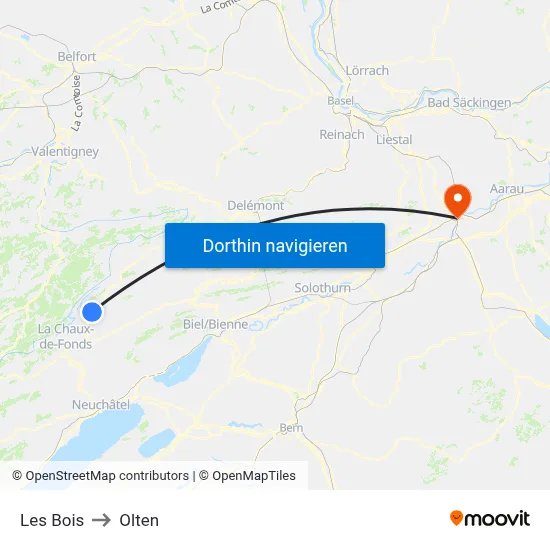 Les Bois to Olten map