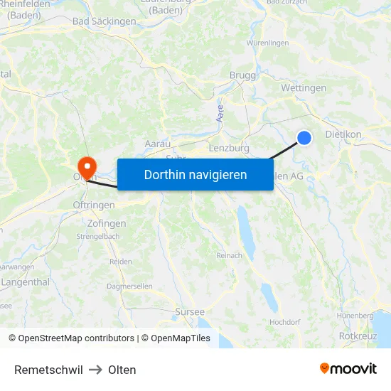 Remetschwil to Olten map