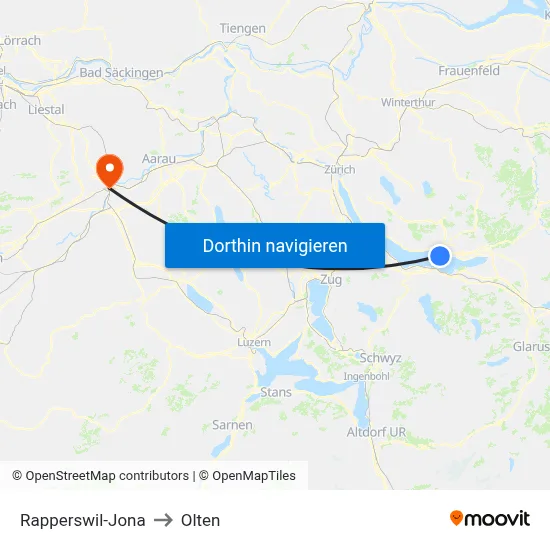 Rapperswil-Jona to Olten map