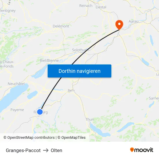 Granges-Paccot to Olten map