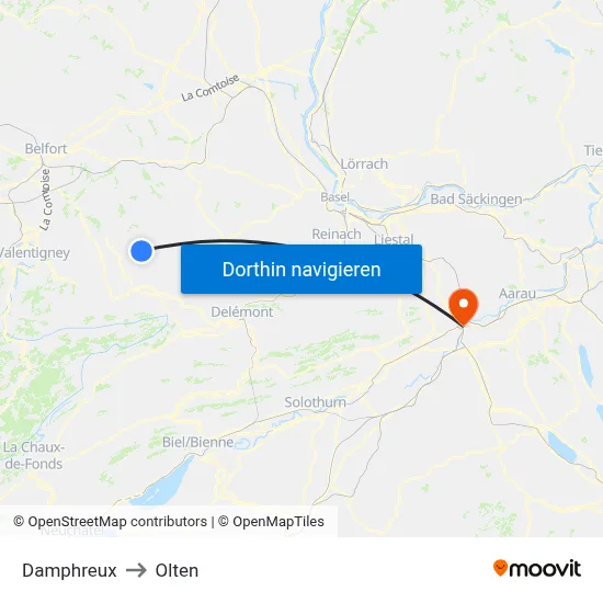 Damphreux to Olten map