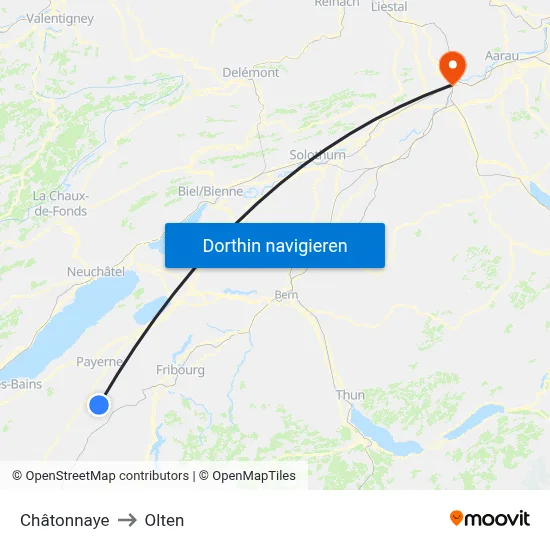 Châtonnaye to Olten map