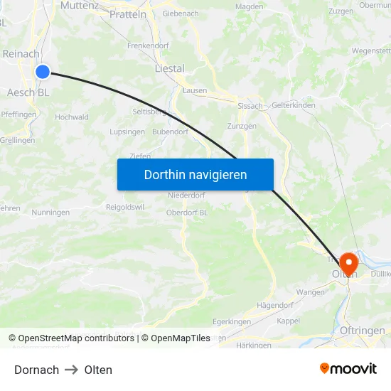 Dornach to Olten map
