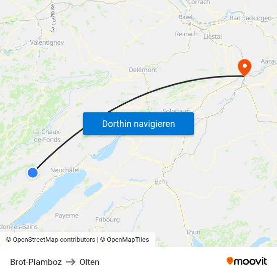 Brot-Plamboz to Olten map