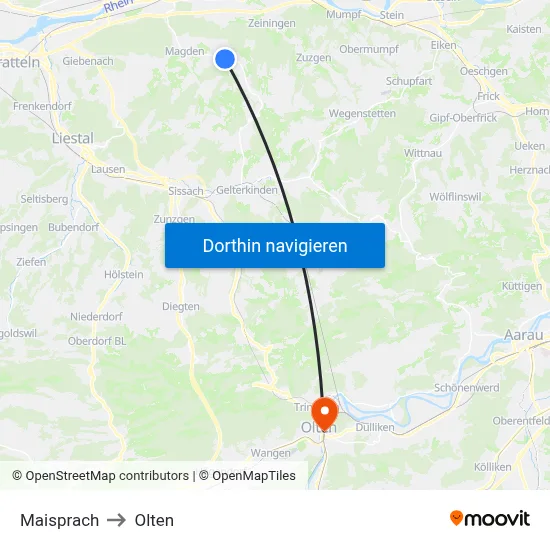 Maisprach to Olten map