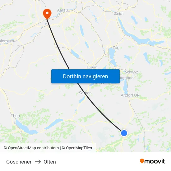 Göschenen to Olten map