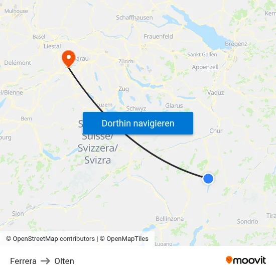 Ferrera to Olten map