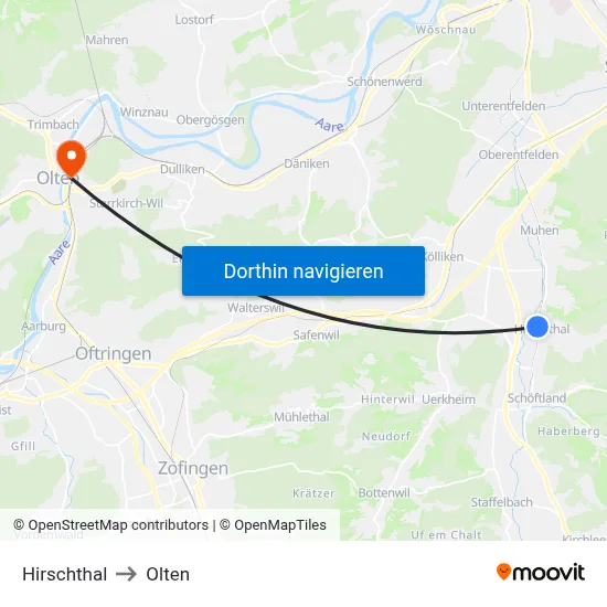 Hirschthal to Olten map