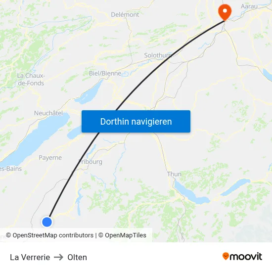La Verrerie to Olten map