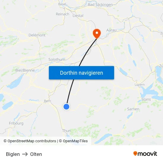 Biglen to Olten map