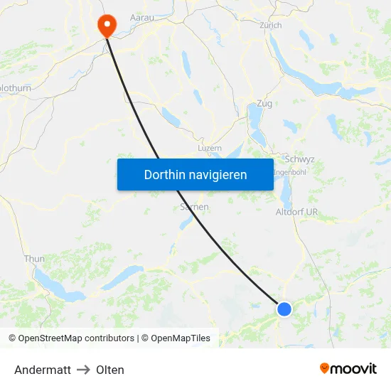 Andermatt to Olten map