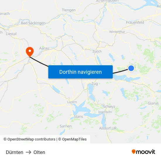 Dürnten to Olten map