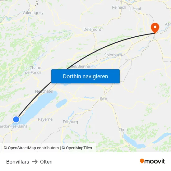 Bonvillars to Olten map