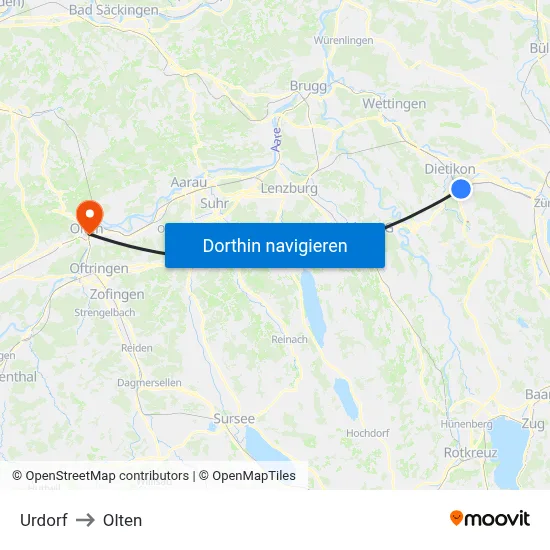 Urdorf to Olten map