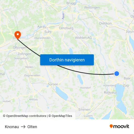 Knonau to Olten map