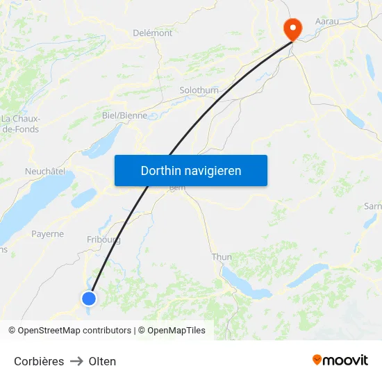 Corbières to Olten map