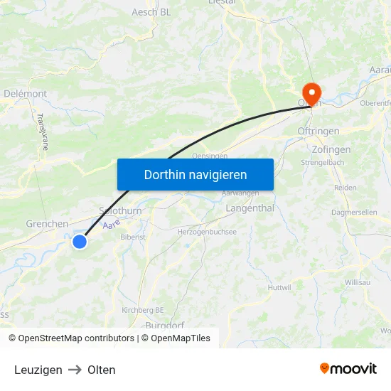 Leuzigen to Olten map