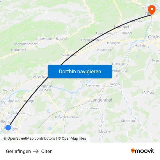 Gerlafingen to Olten map
