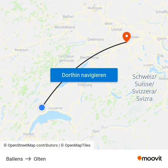Ballens to Olten map