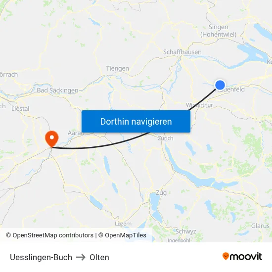 Uesslingen-Buch to Olten map