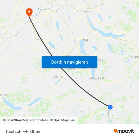 Tujetsch to Olten map