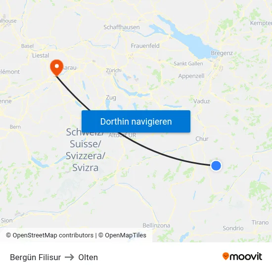 Bergün Filisur to Olten map