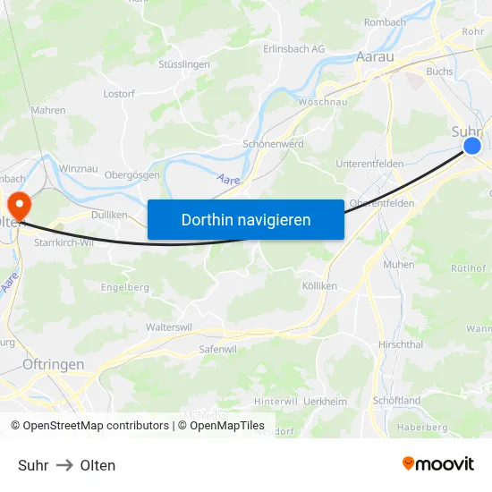 Suhr to Olten map