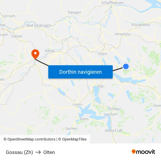 Gossau (Zh) to Olten map